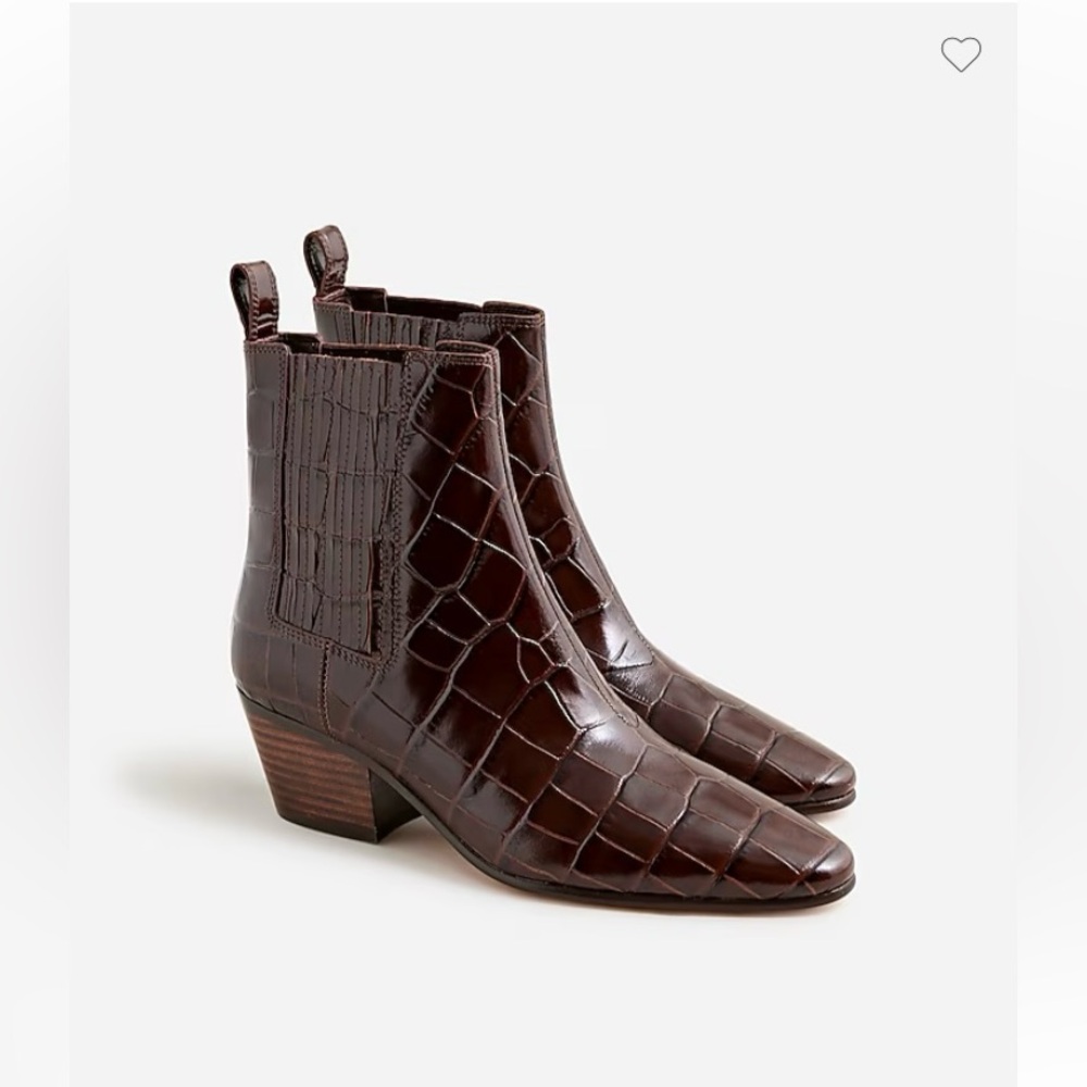 J. Crew Piper Ankle Booties in Italian Croc Embossed Leather